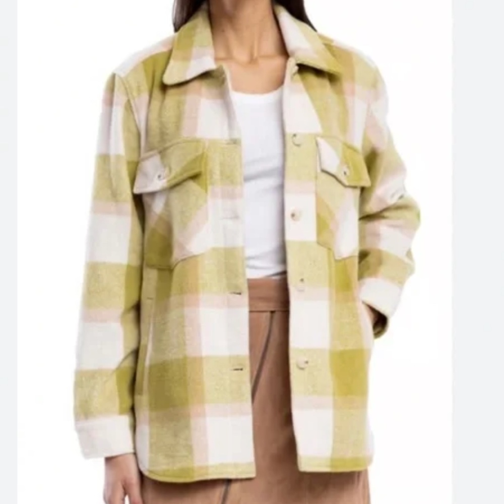 BLANKNYC Mountain Top Jacket/Shacket Dill Green Cream Beige, Sz M